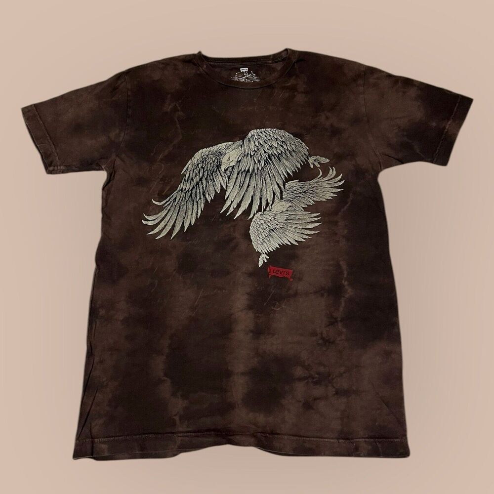 Levis Eagle T-Shirt Men Size M Slim Brown Tie Dye Short Sleeve Crewneck S/S E19